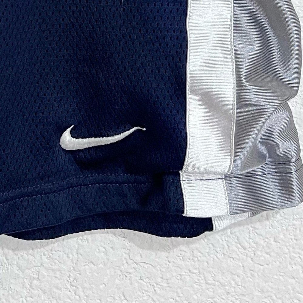 Nike Navy White Silver Side Stripe Lined Basketball Shorts Pockets XL - Picture 6 of 11